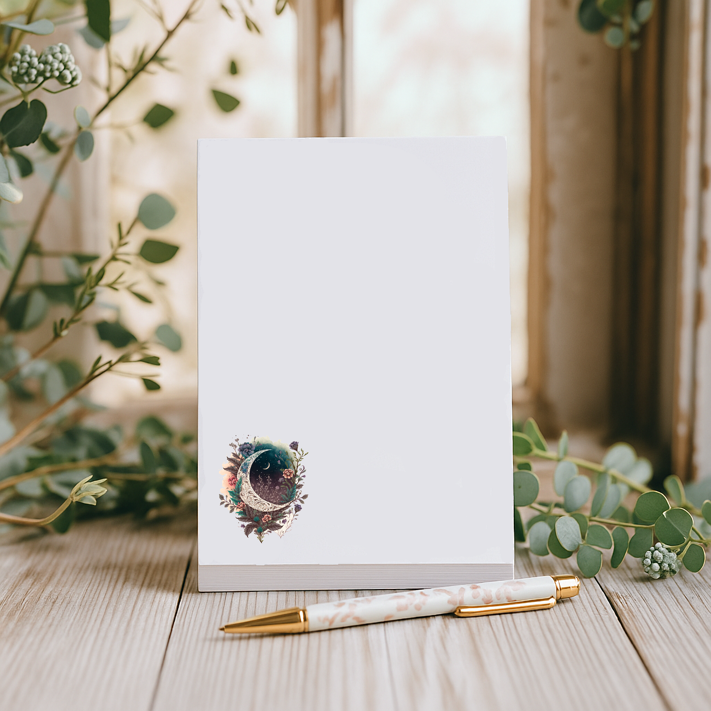 Fun and playful moon and floral notepad for journaling, list-making, and everyday writing