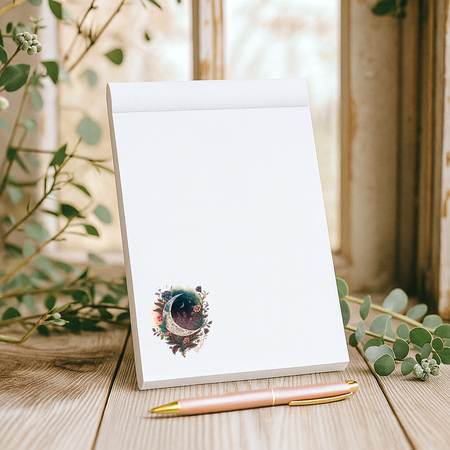 Fun and playful moon and floral notepad for journaling, list-making, and everyday writing