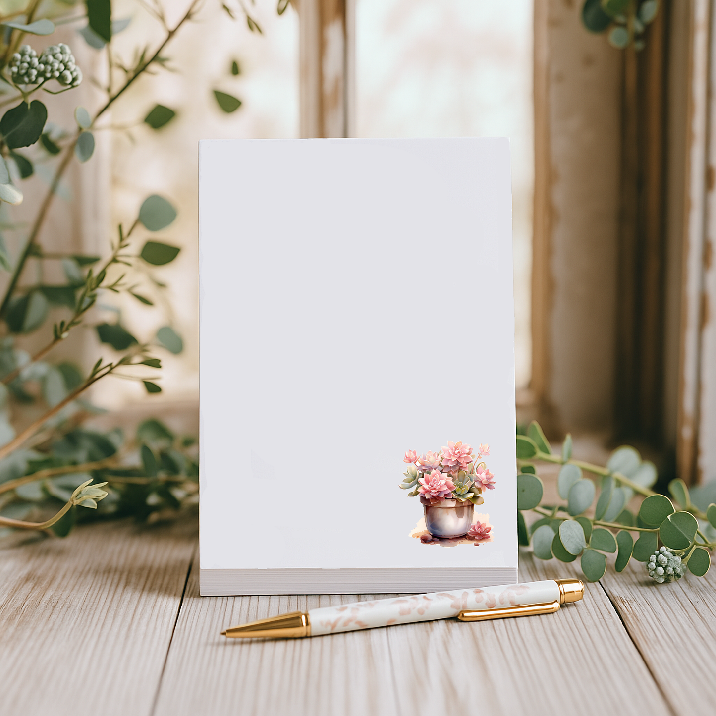 Succulent flower notepad with playful pink floral design for notes and lists