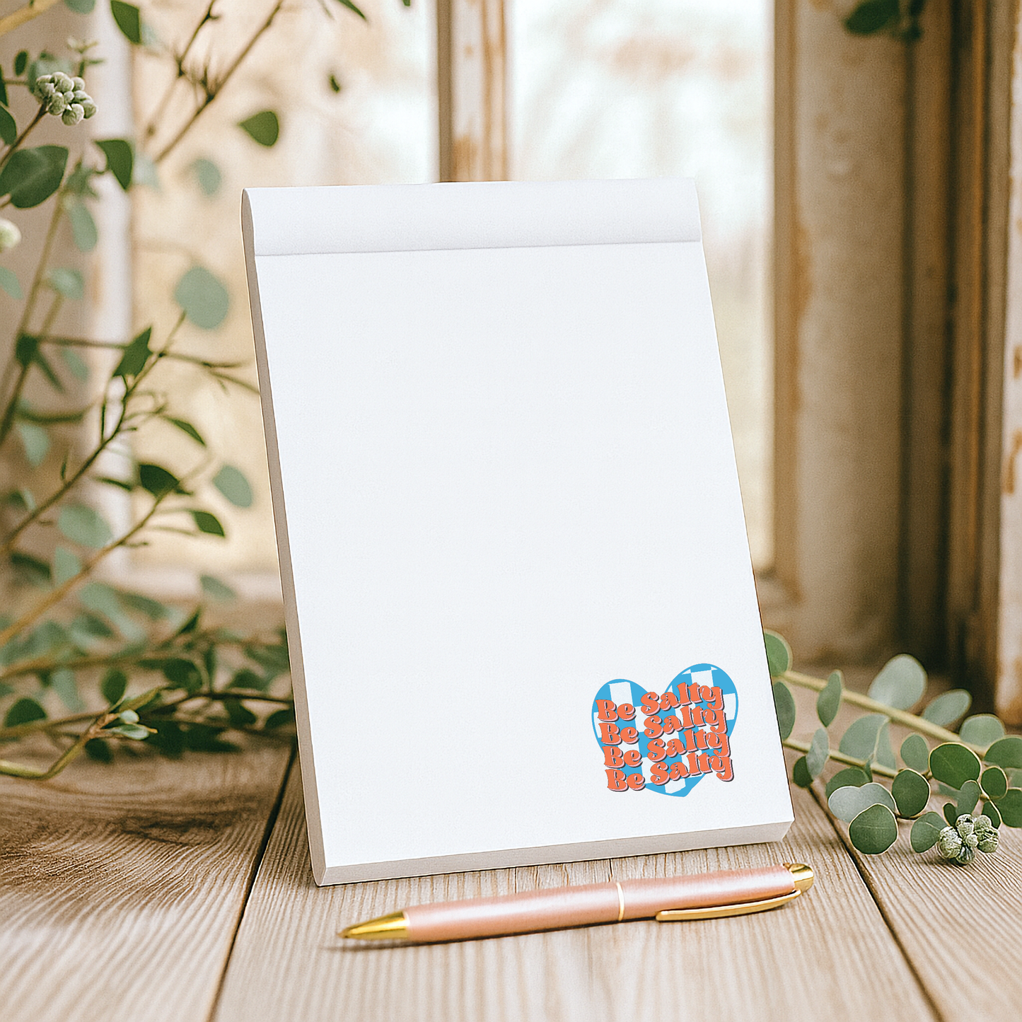 Playful retro “Be Salty” notepad with colorful heart design, perfect for jotting notes and gifting to stationery lovers