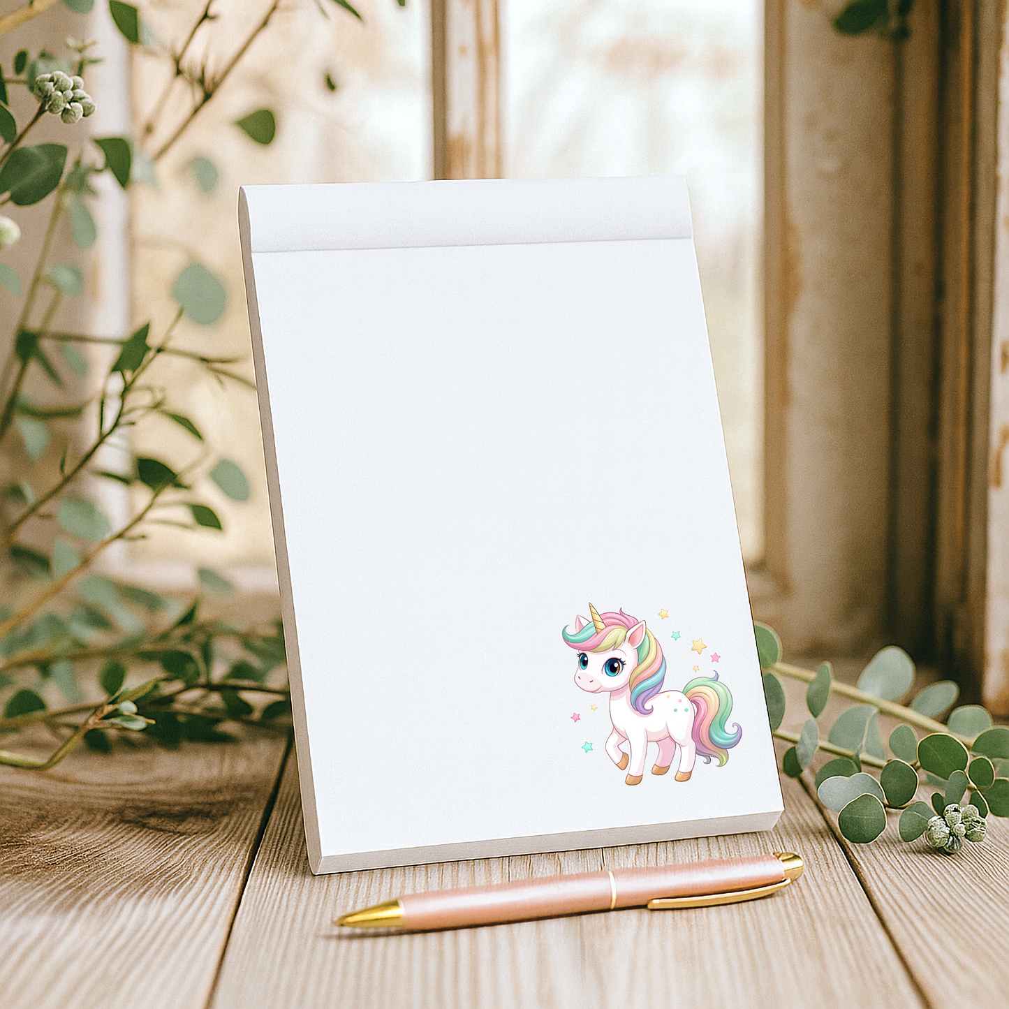 Fun and playful unicorn notepad with pastel rainbow design, perfect for kids, teens, and whimsical stationery lovers