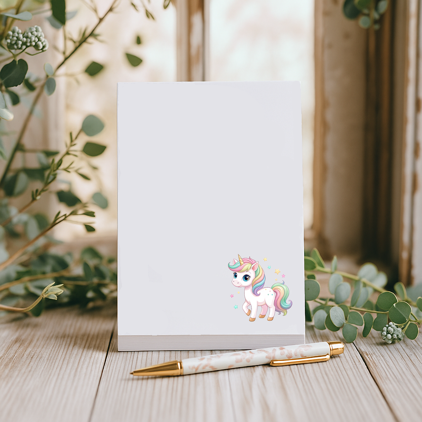 Fun and playful unicorn notepad with pastel rainbow design, perfect for kids, teens, and whimsical stationery lovers