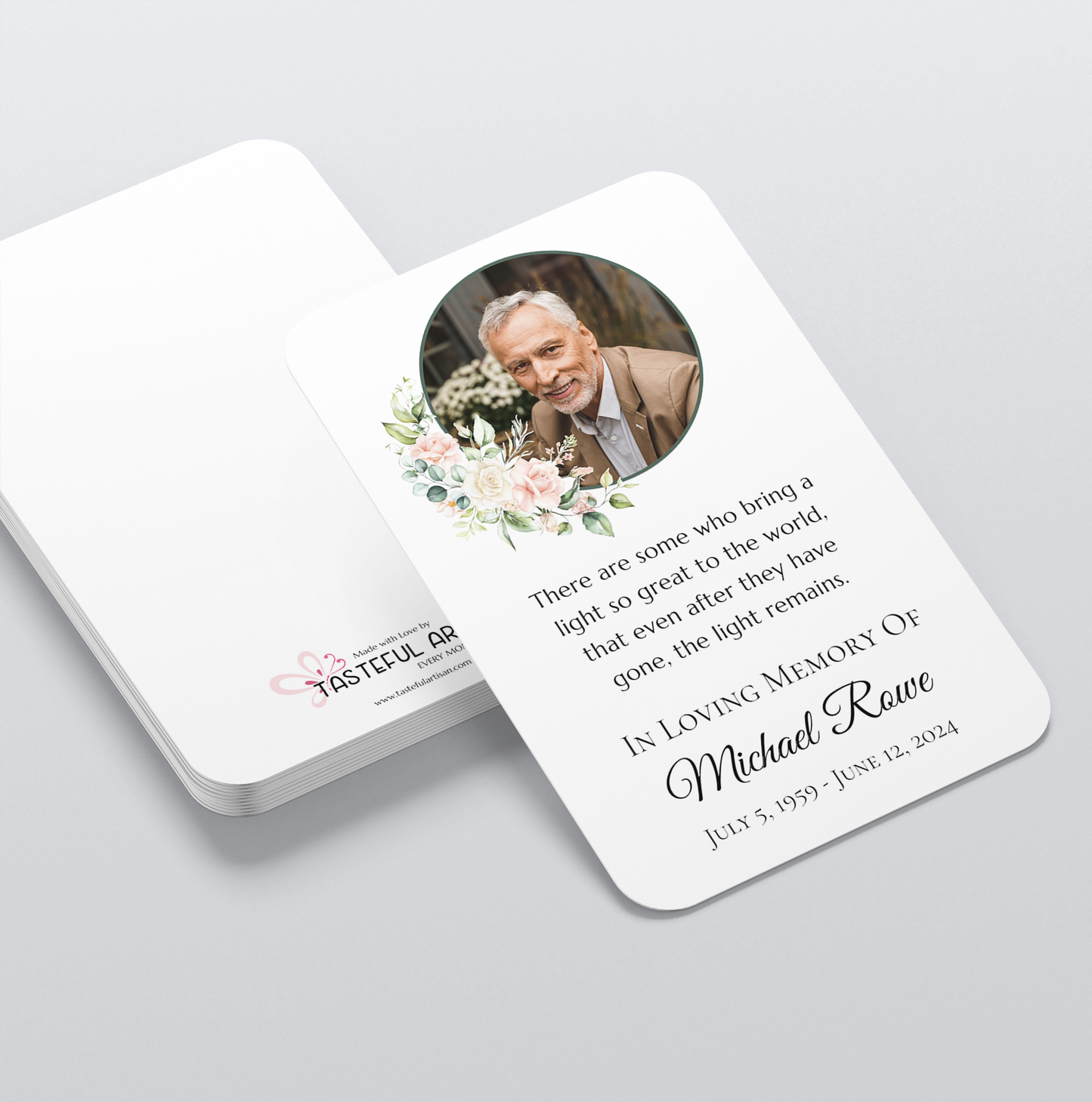 Personalized Memorial Prayer Card – Celebration of Life Floral Photo Tribute