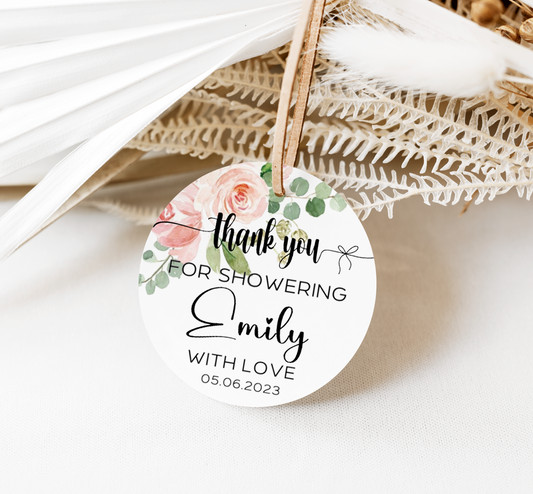 Rose Gold Greenery Thank You for Showering With Love Favor Tags Bridal or Baby Shower