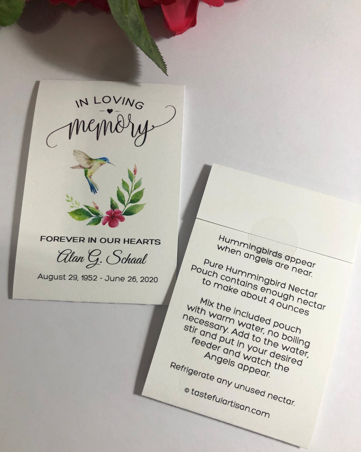 Hummingbird Nectar Funeral Memorial Favor Packets