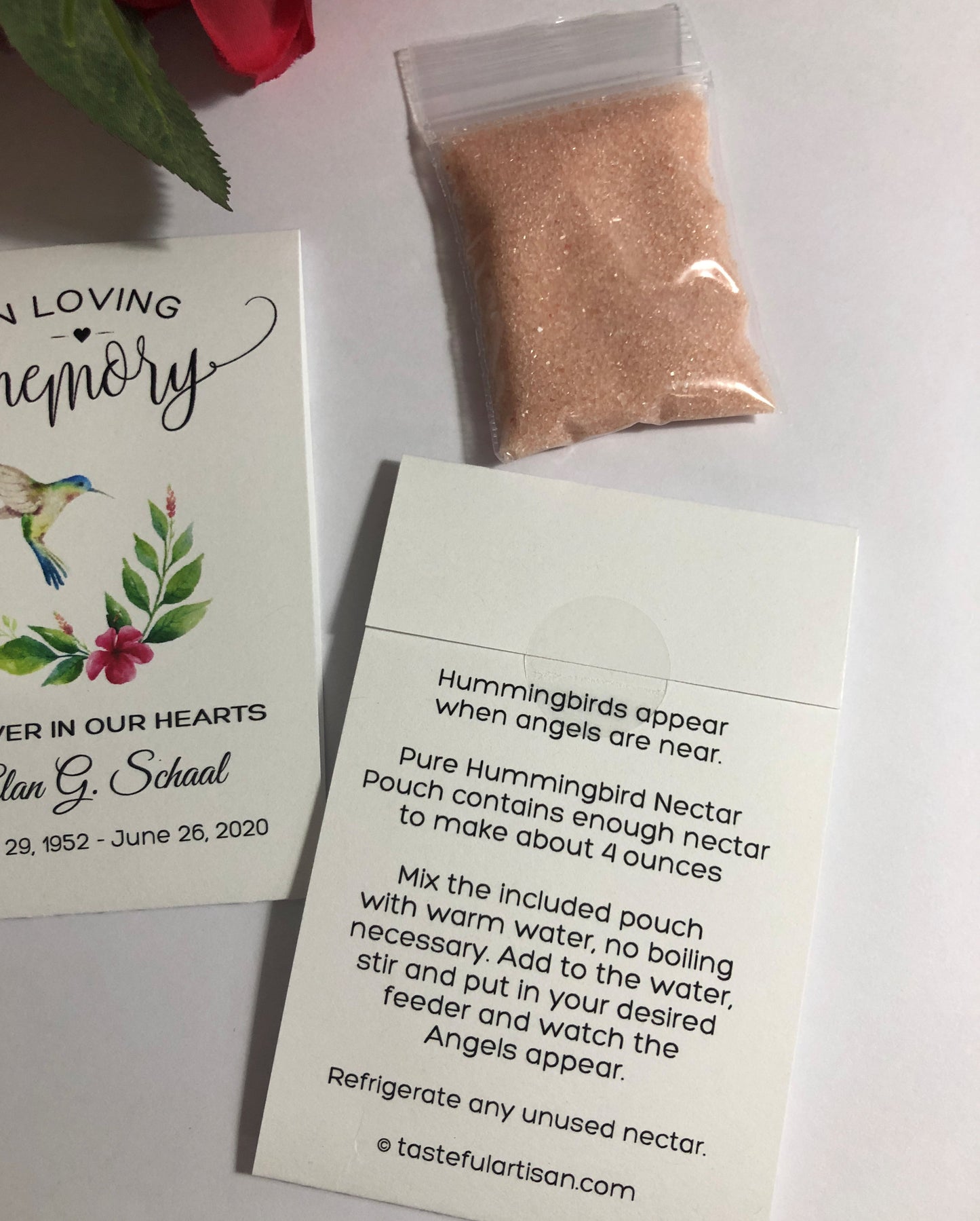 Hummingbird Nectar Funeral Memorial Favor Packets