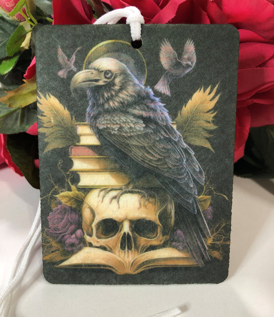 Gothic Raven with Books and Skull Air Freshie