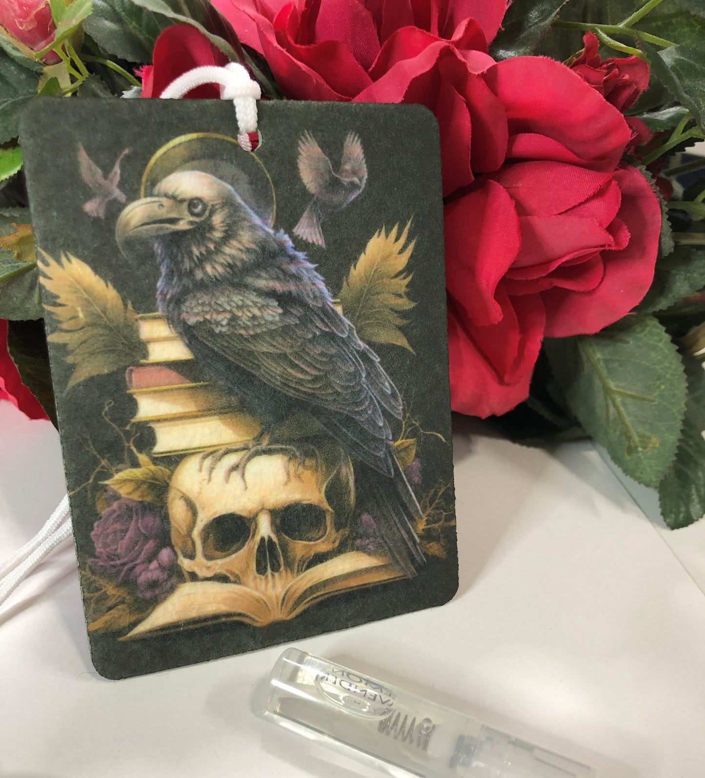 Gothic Raven with Books and Skull Air Freshie