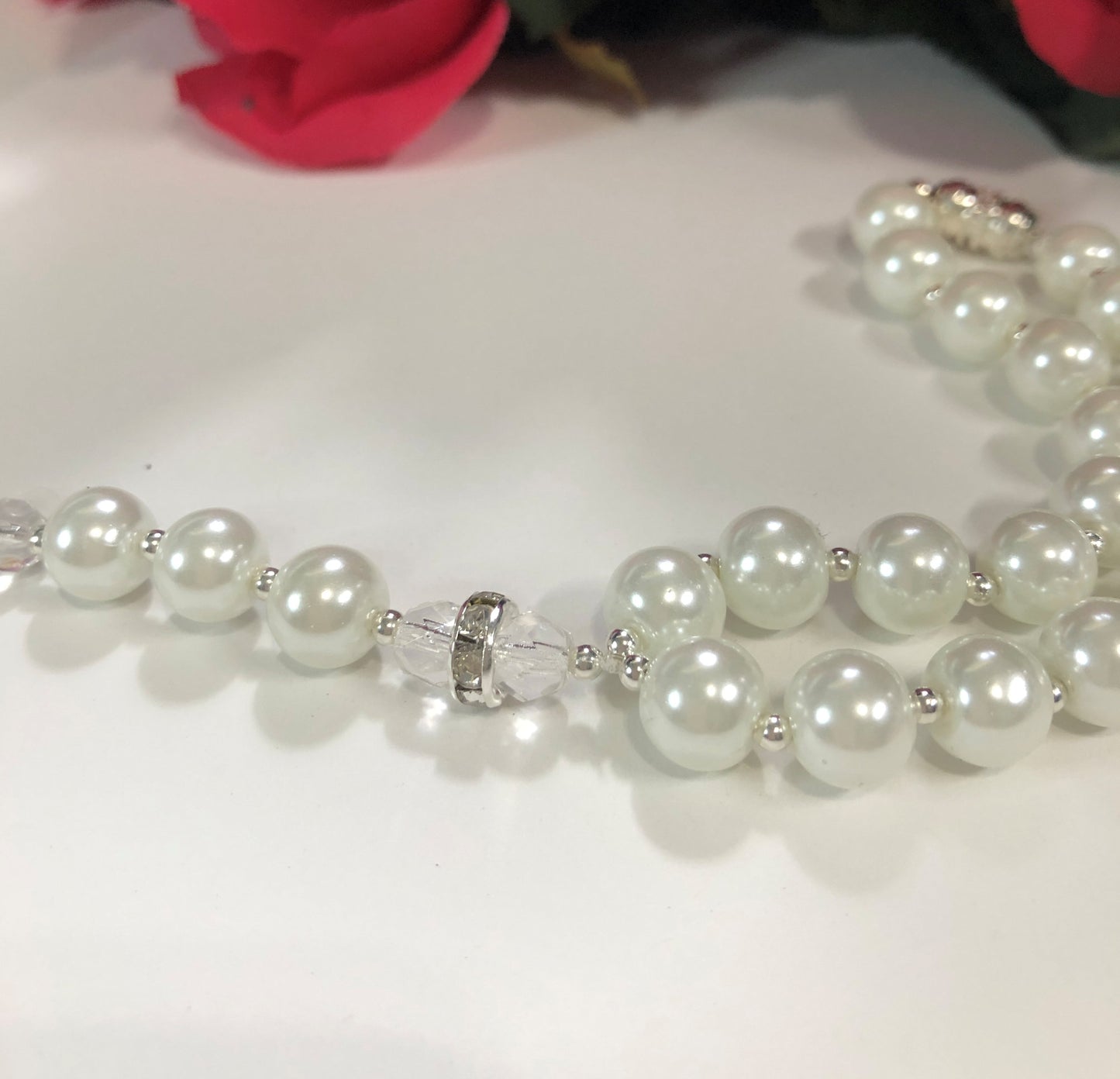 White Pearl Catholic Car Rosary