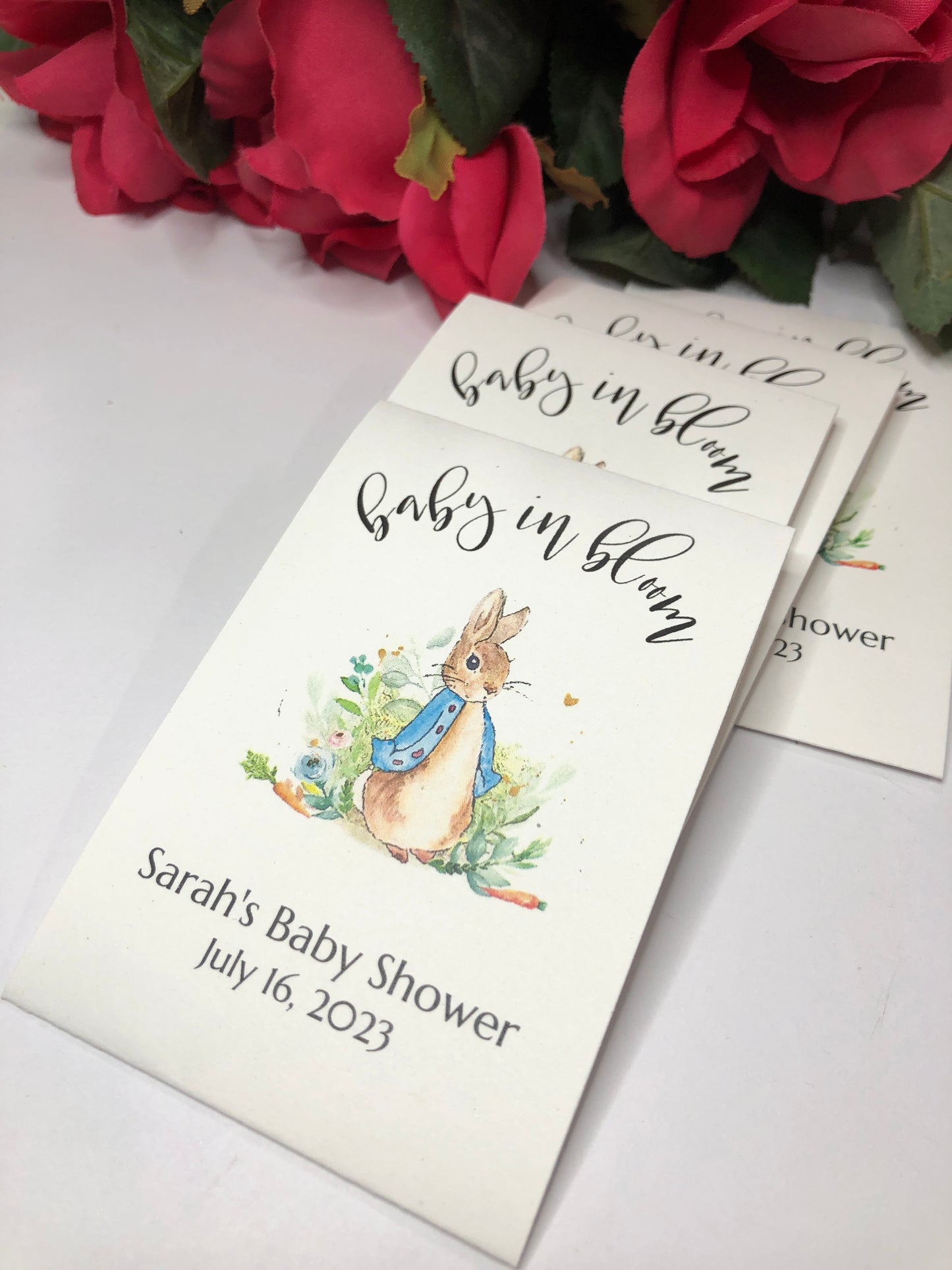 Peter Rabbit Blue Jacket Wildflower Seed Packets for Baby Shower