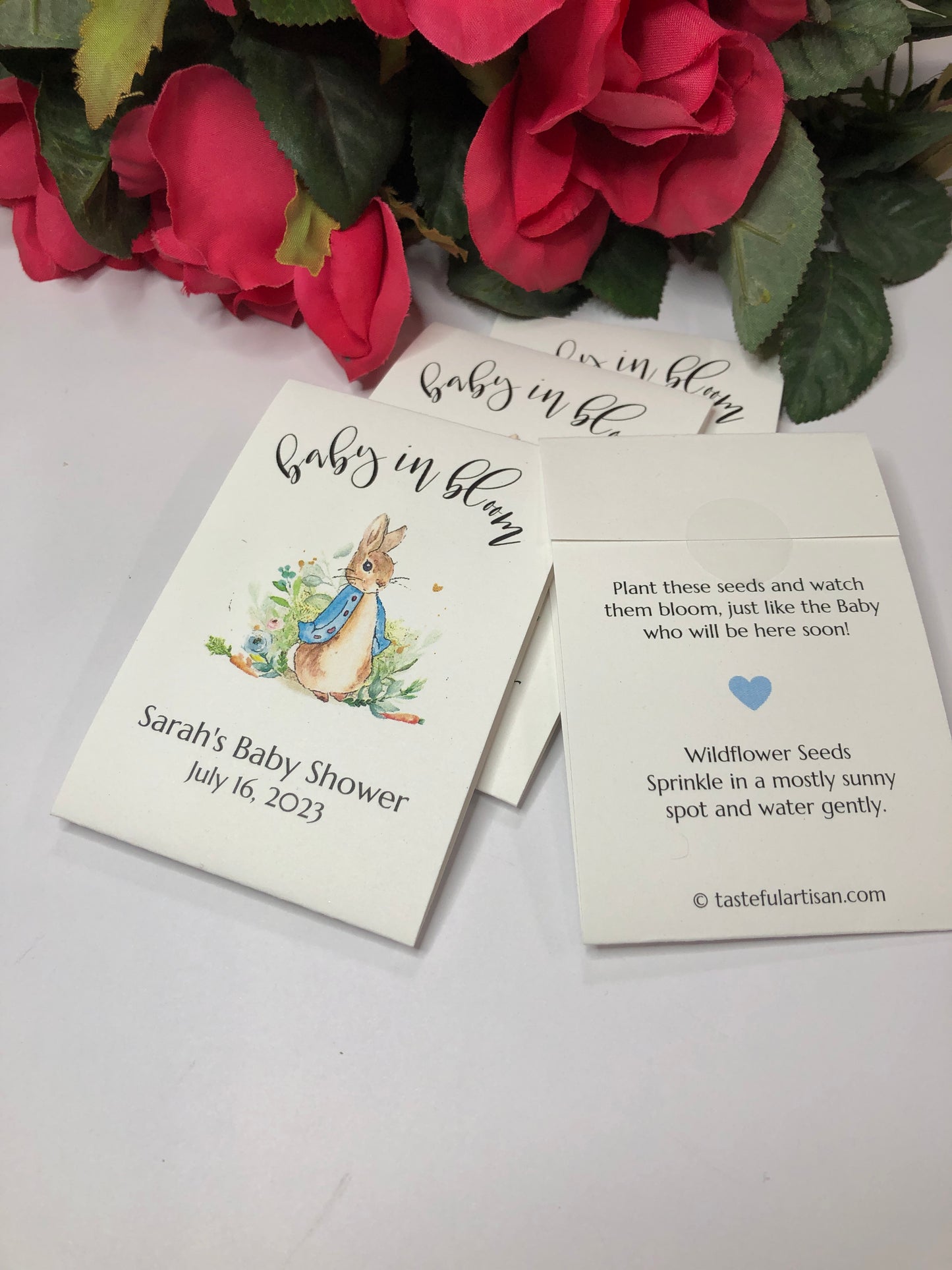 Peter Rabbit Blue Jacket Wildflower Seed Packets for Baby Shower