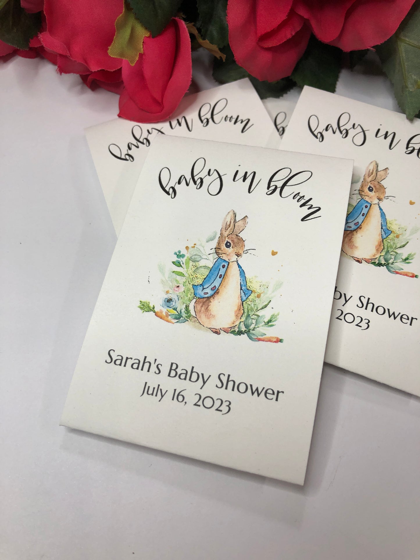 Peter Rabbit Blue Jacket Wildflower Seed Packets for Baby Shower