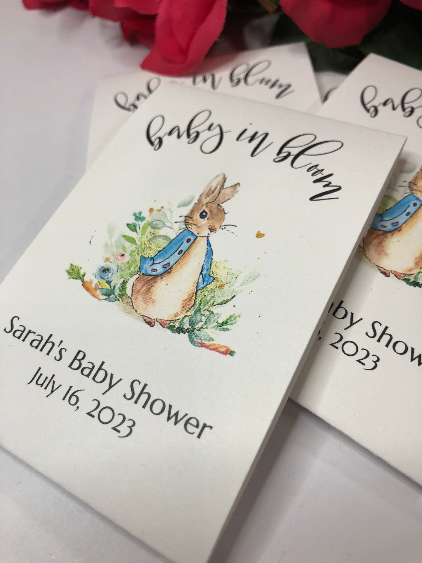 Peter Rabbit Blue Jacket Wildflower Seed Packets for Baby Shower