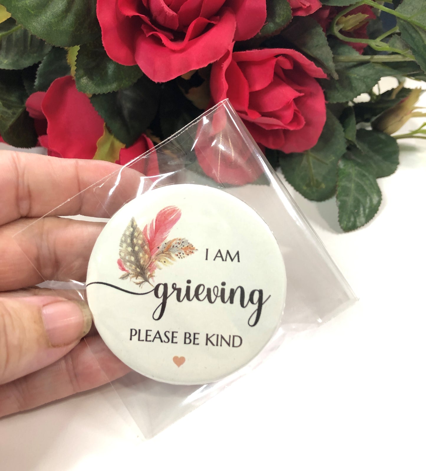 I am Grieving Please Be Kind Statement Button 2 Inch Badge