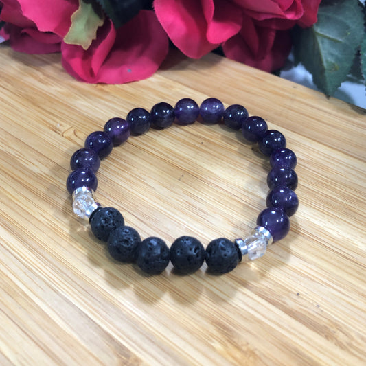 Essential Oil Diffuser Bracelet Lava Stone & Genuine Amethyst Gemstones