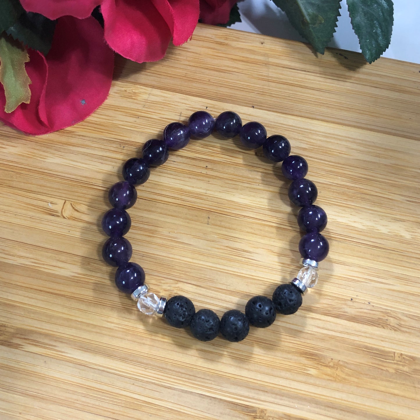 Essential Oil Diffuser Bracelet Lava Stone & Genuine Amethyst Gemstones