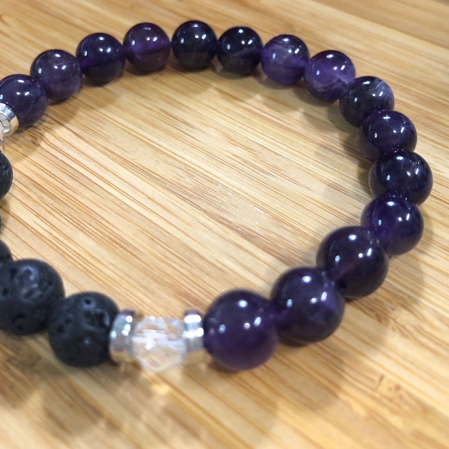 Essential Oil Diffuser Bracelet Lava Stone & Genuine Amethyst Gemstones