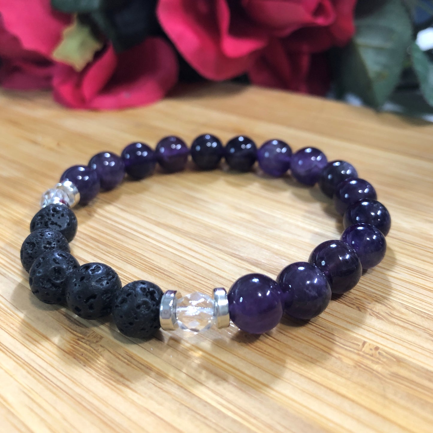 Essential Oil Diffuser Bracelet Lava Stone & Genuine Amethyst Gemstones