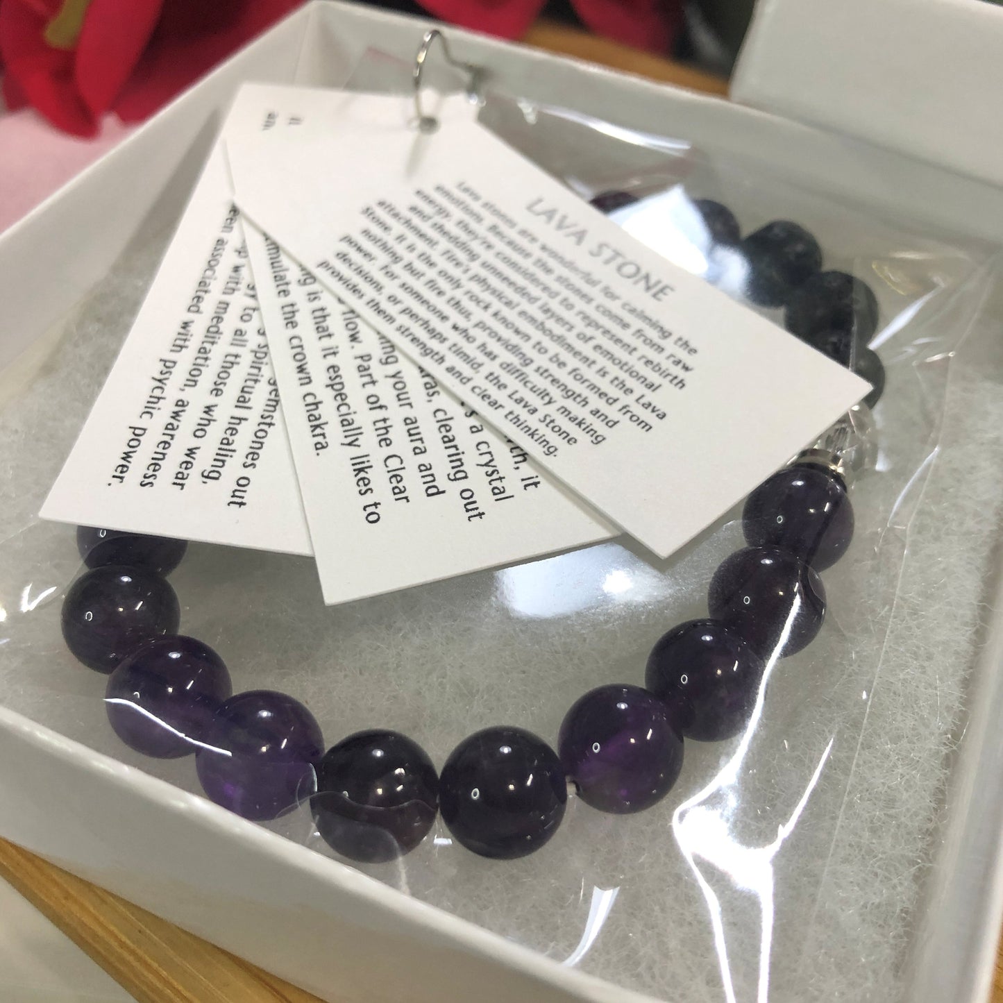 Essential Oil Diffuser Bracelet Lava Stone & Genuine Amethyst Gemstones