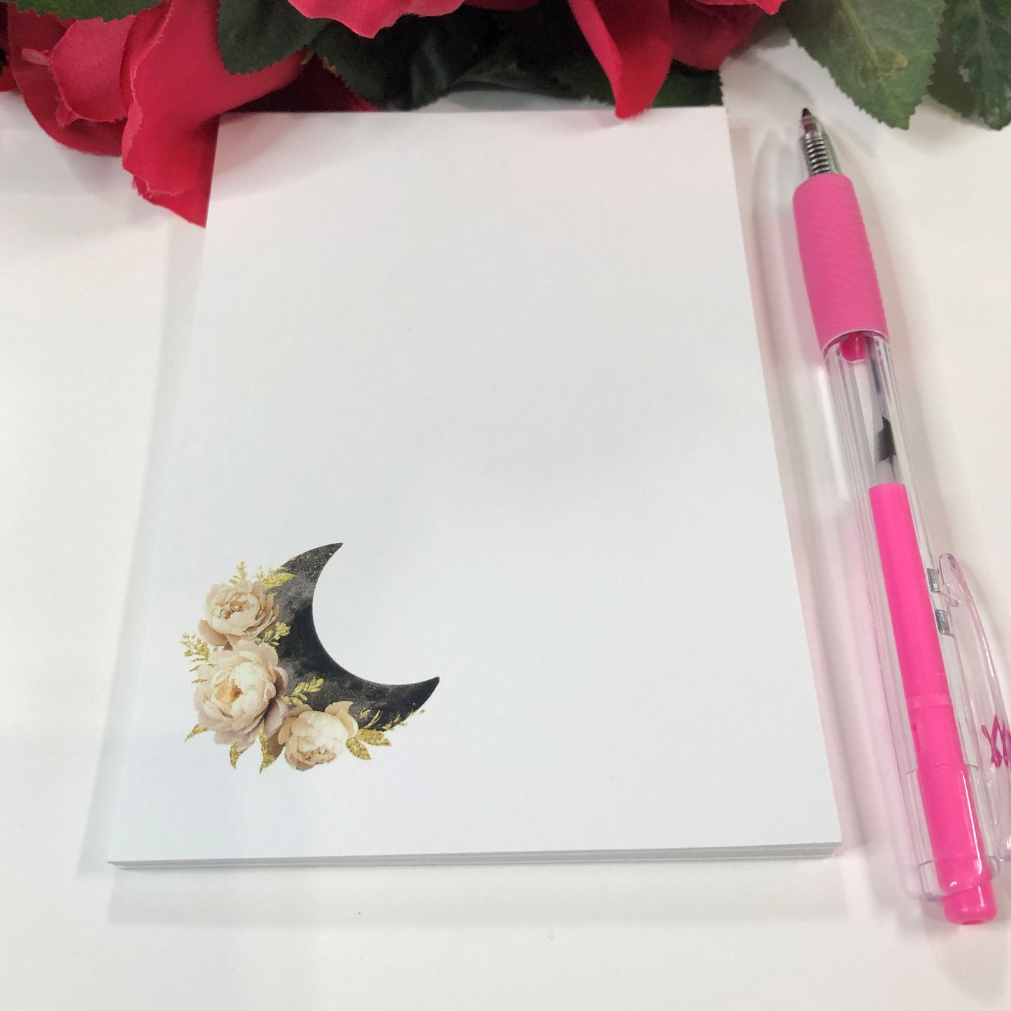 Golden Flowers with Crescent Moon Notepad