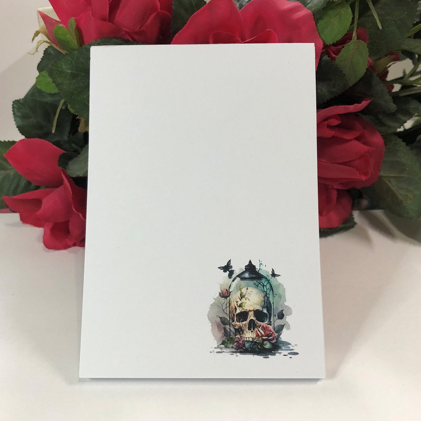 Moody Gothic Skull and Flowers Notepad