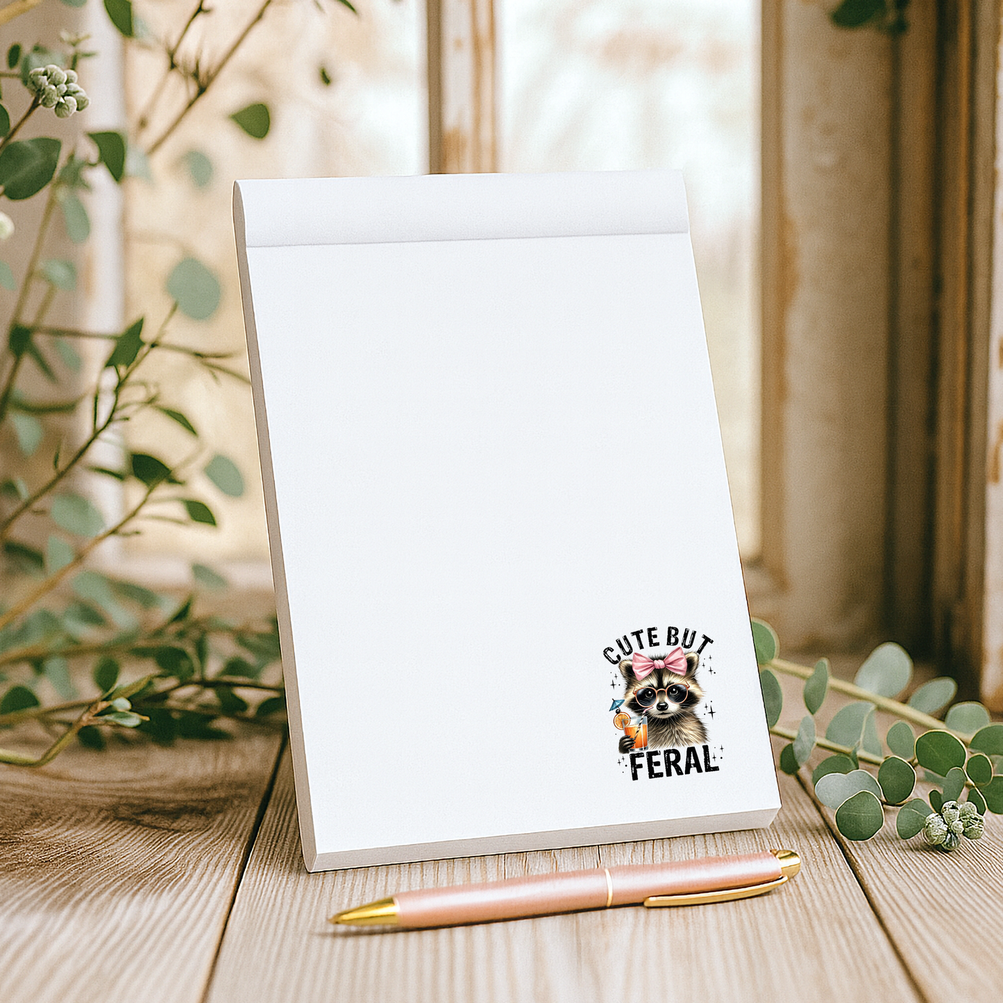 Cute But Feral Raccoon Notepad | Funny Tear Away Stationery Gift