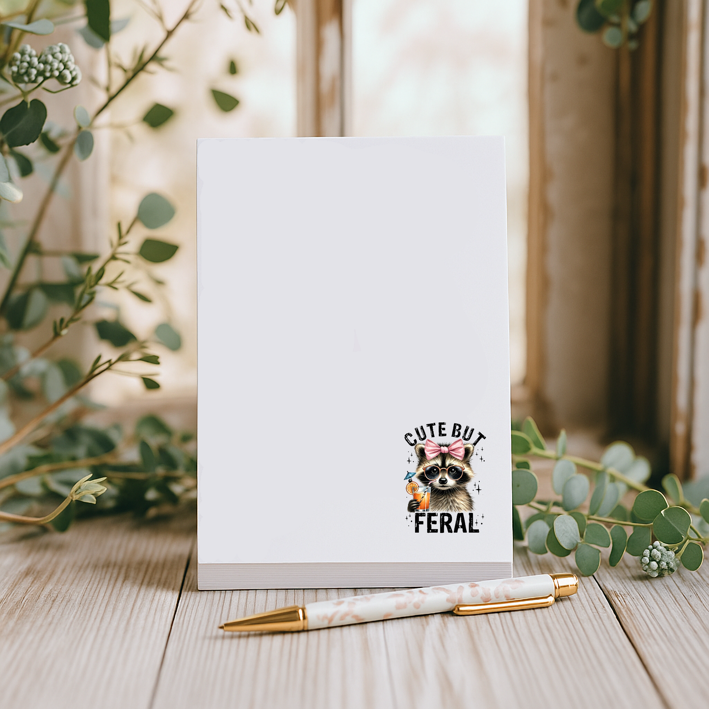 Cute But Feral Raccoon Notepad | Funny Tear Away Stationery Gift