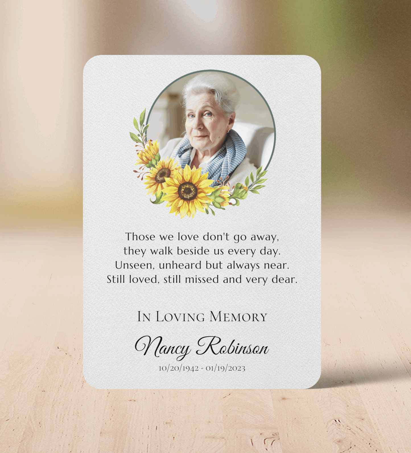 Sunflower Personalized Photo Memorial Prayer Card