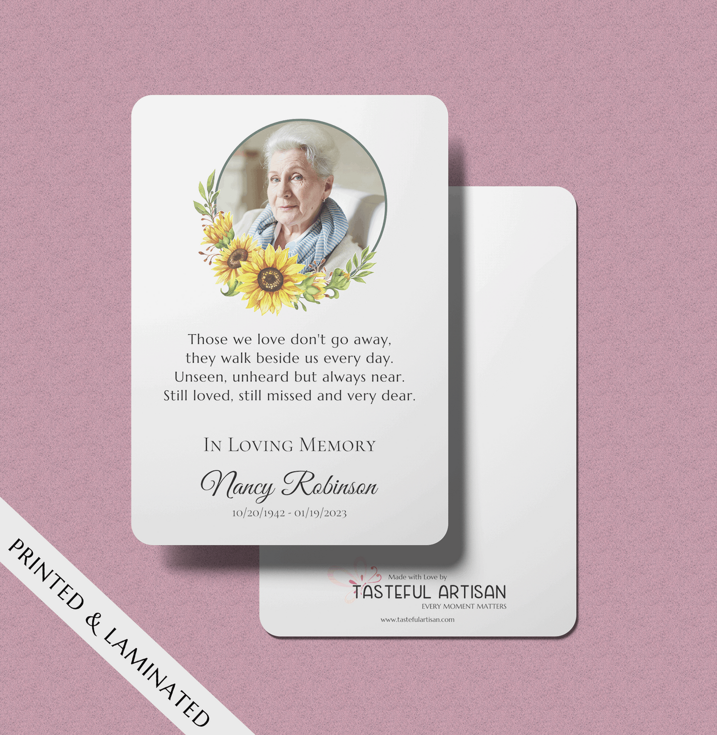 Sunflower Personalized Photo Memorial Prayer Card