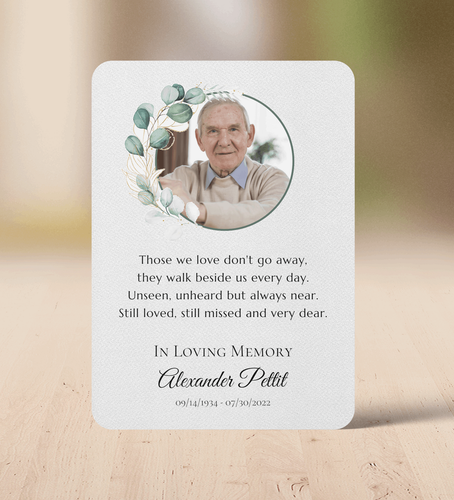 Eucalyptus Personalized Photo Memorial Prayer Card