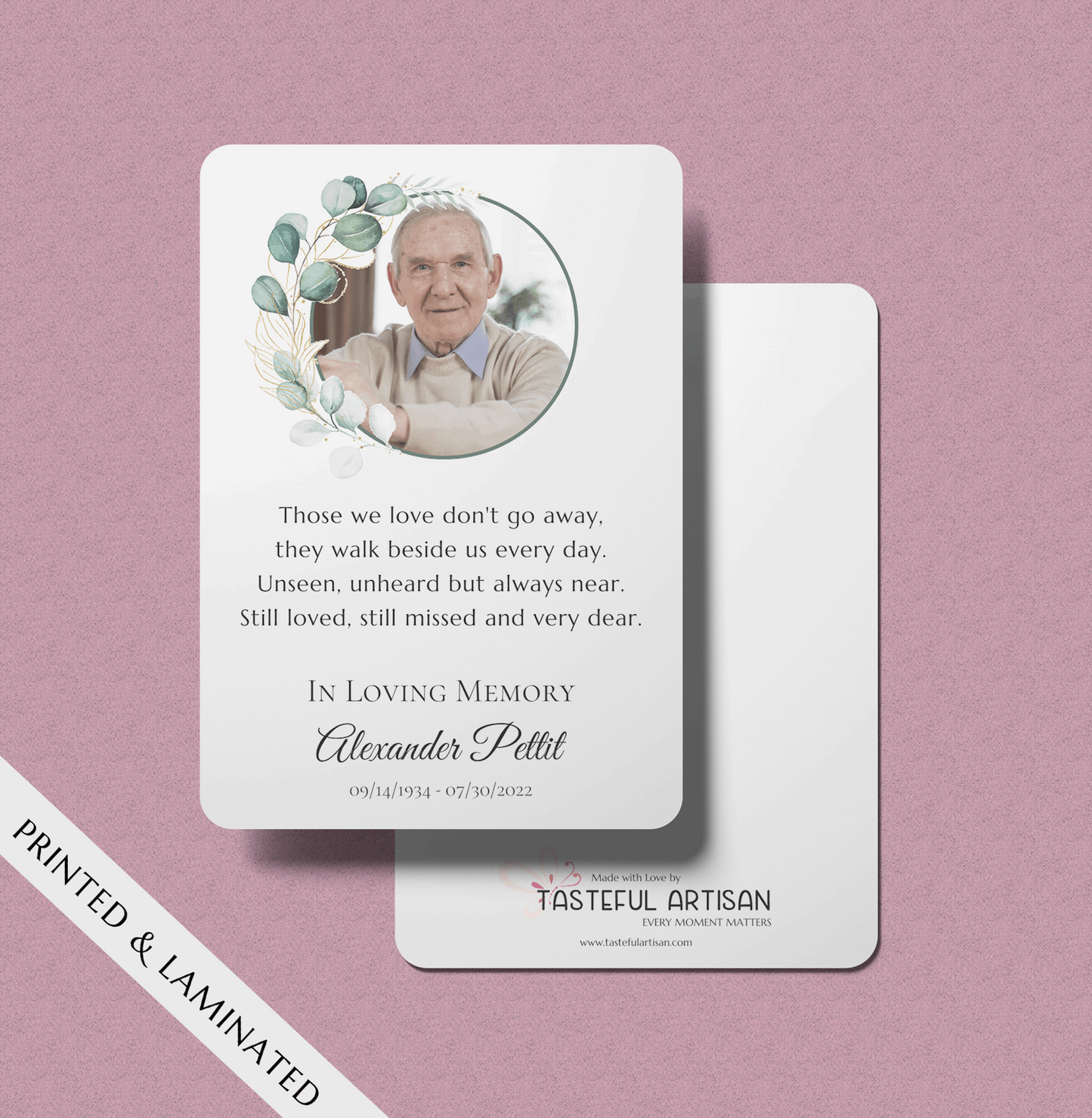 Eucalyptus Personalized Photo Memorial Prayer Card