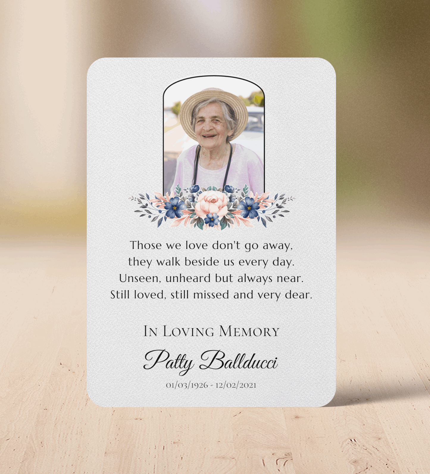 Pink & Blue Floral Bouquet Personalized Photo Memorial Prayer Card