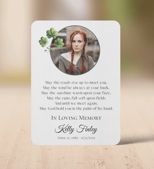 Irish Blessing Prayer Shamrock Personalized Photo Memorial Prayer Card