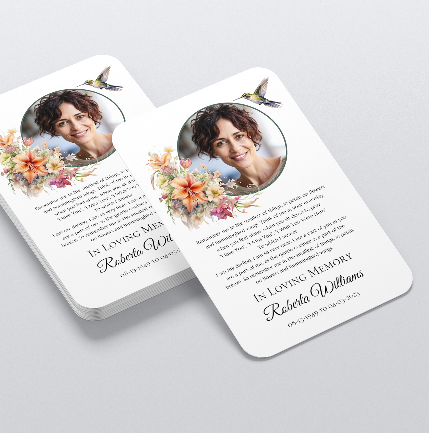 Personalized Memorial Prayer Card – Celebration of Life Dragonfly Photo Tribute
