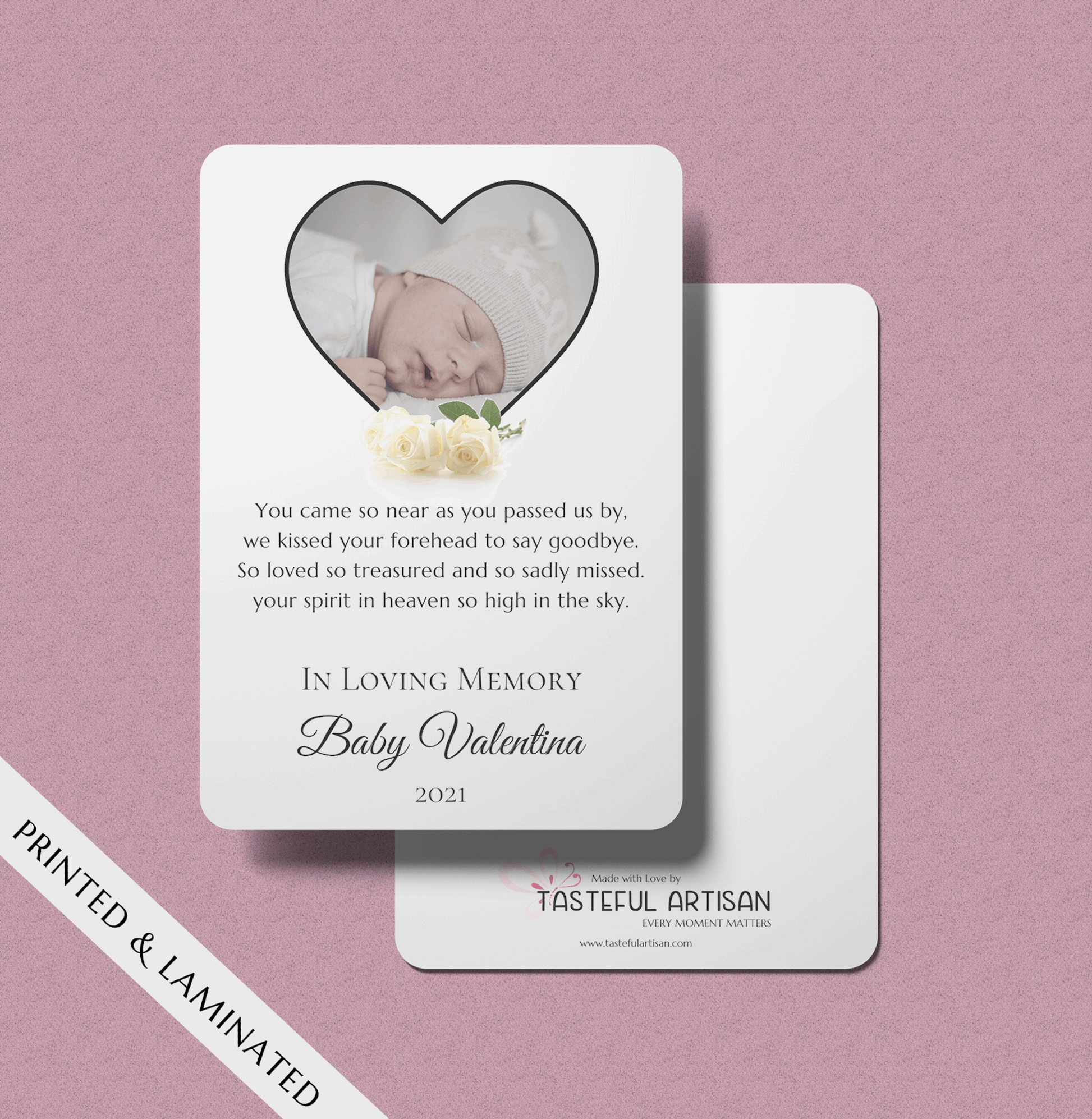 Baby Newborn Loss Personalized Sympathy Photo Memorial Prayer Card