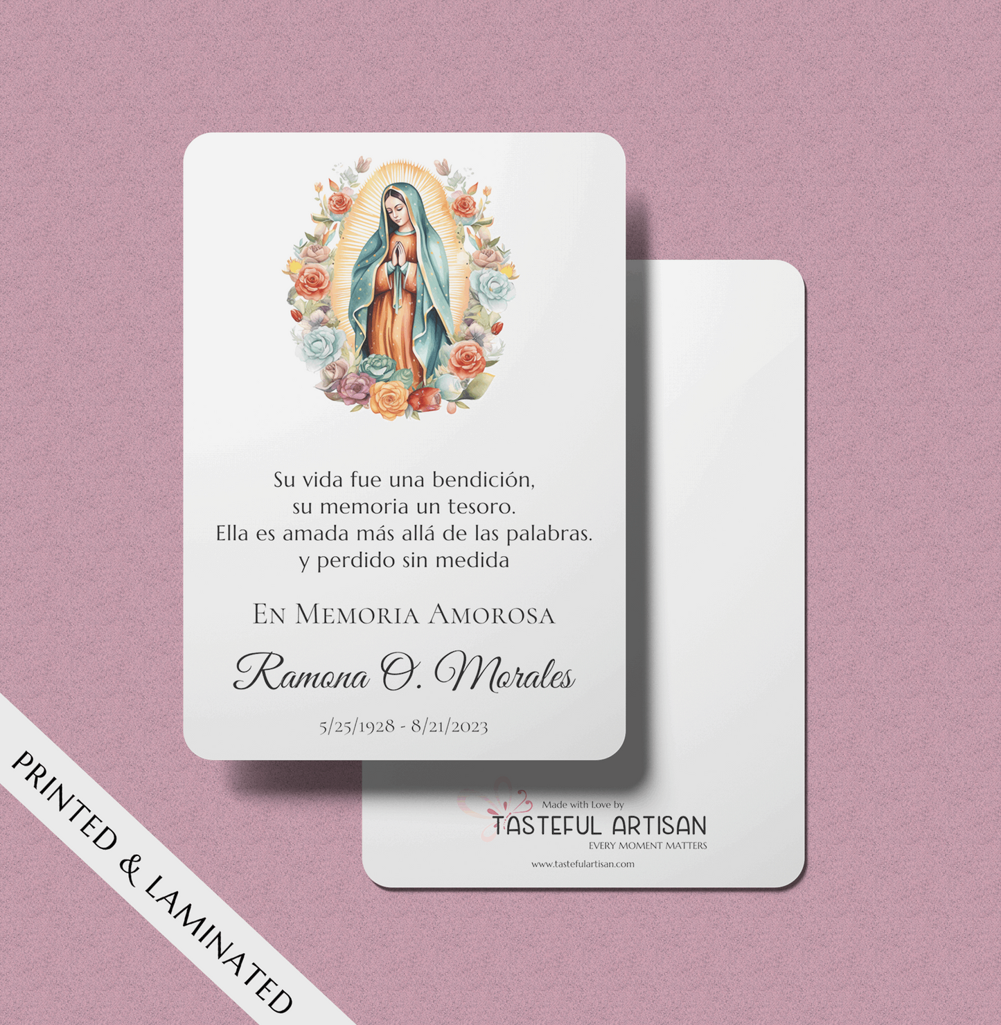 Our Lady of Guadalupe Personalized Memorial Prayer Card