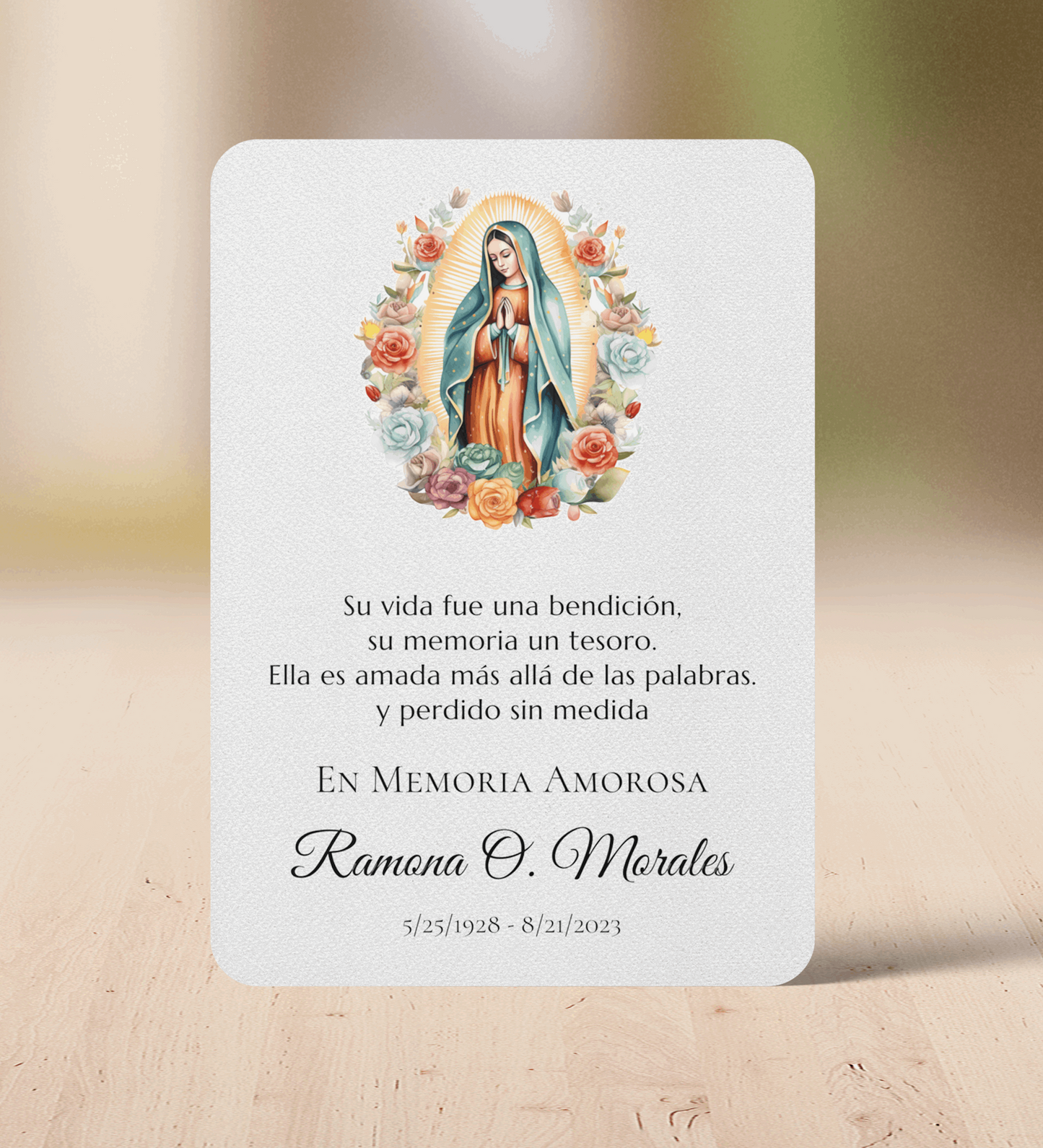 Our Lady of Guadalupe Personalized Memorial Prayer Card