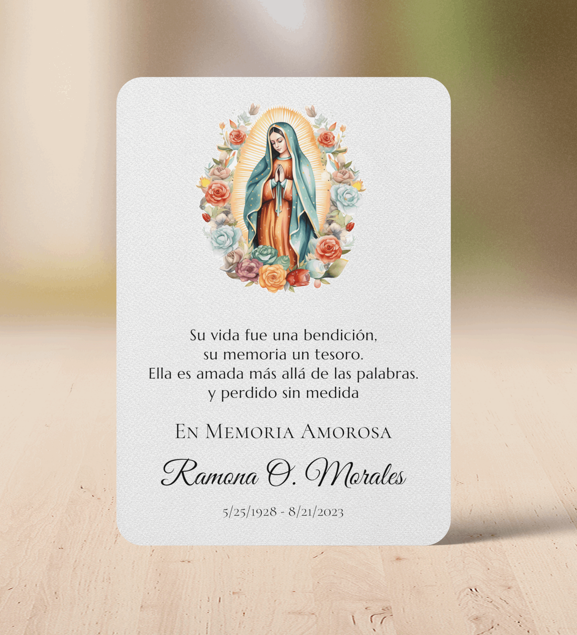 Our Lady of Guadalupe Personalized Memorial Prayer Card