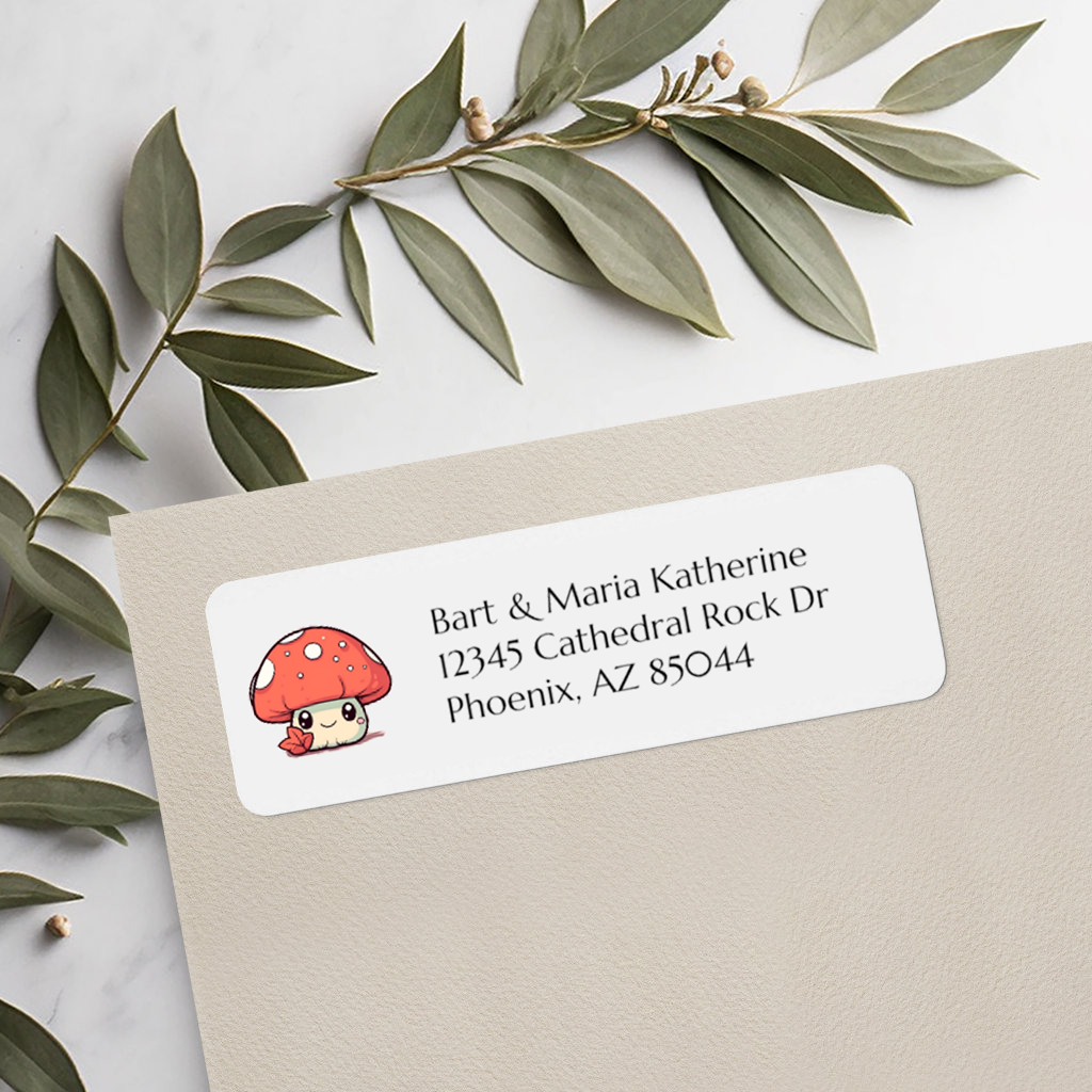 Kawaii Mushroom Happy Face Personalized Return Address Label Stickers