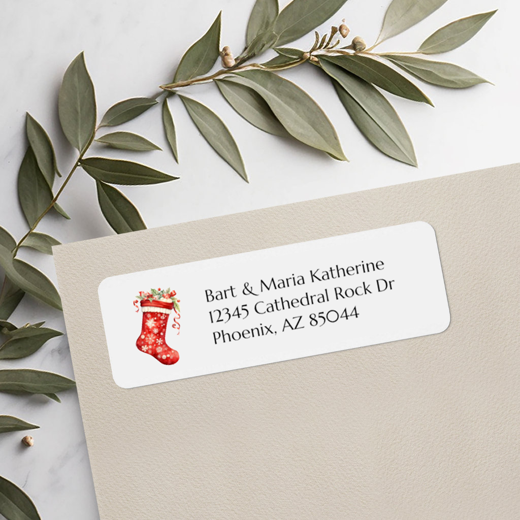 Red Christmas Stocking Personalized Return Address Label Stickers