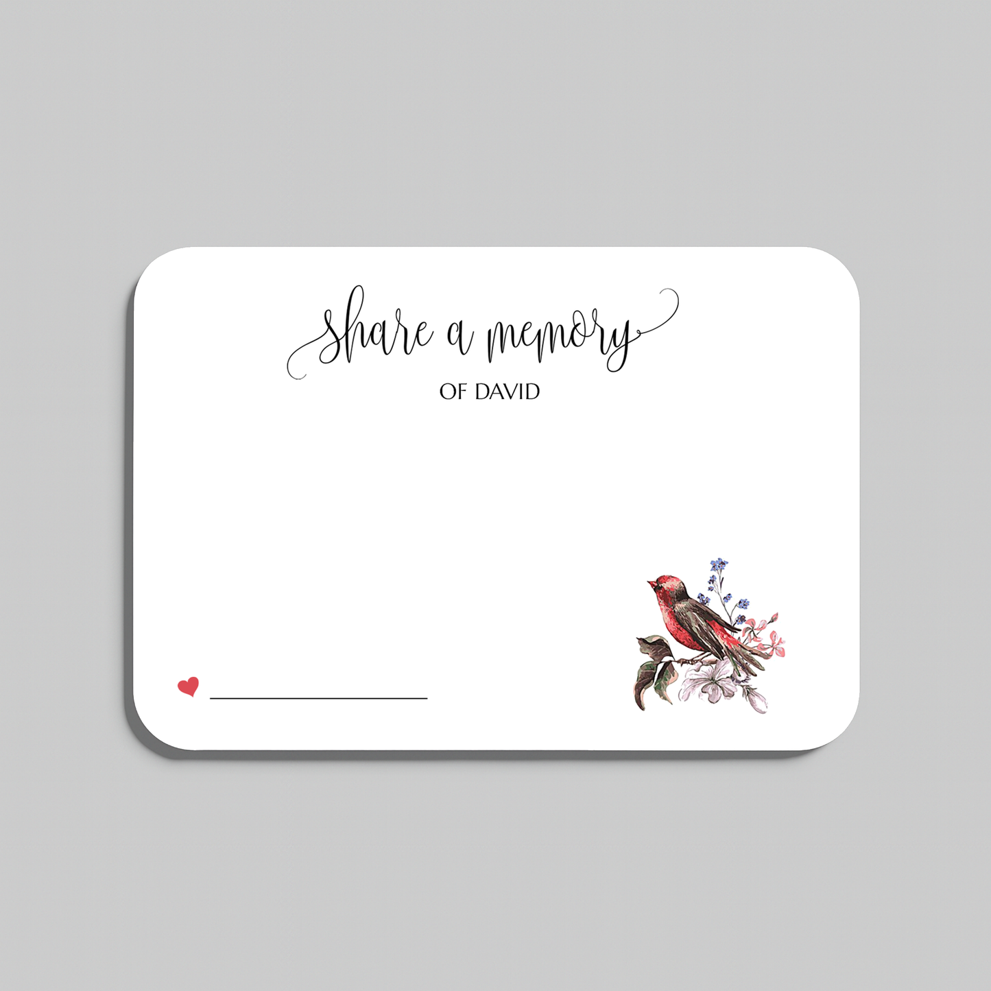 Personalized Share a Memory Cards with a Red Bird Watercolor Design