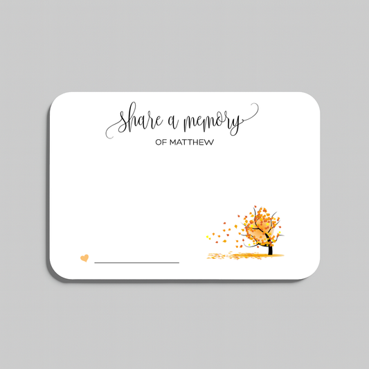 Custom Funeral Memory Cards, Share a Memory Autumn Tree and Leaves