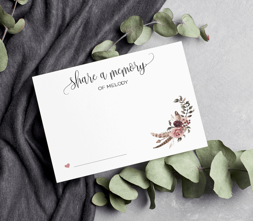 Boho Burgundy Floral Feathers Share a Memory Cards