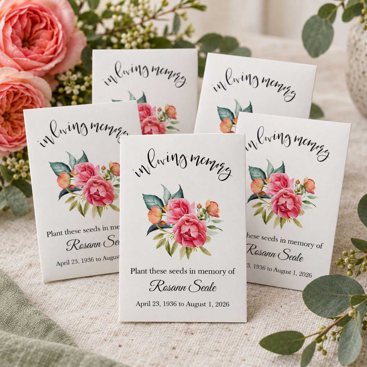 Tropical Floral Memorial Seed Packets, Personalized Funeral Favors