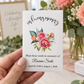 Personalized tropical floral memorial seed packet filled with forget-me-not seeds for a funeral or celebration of life