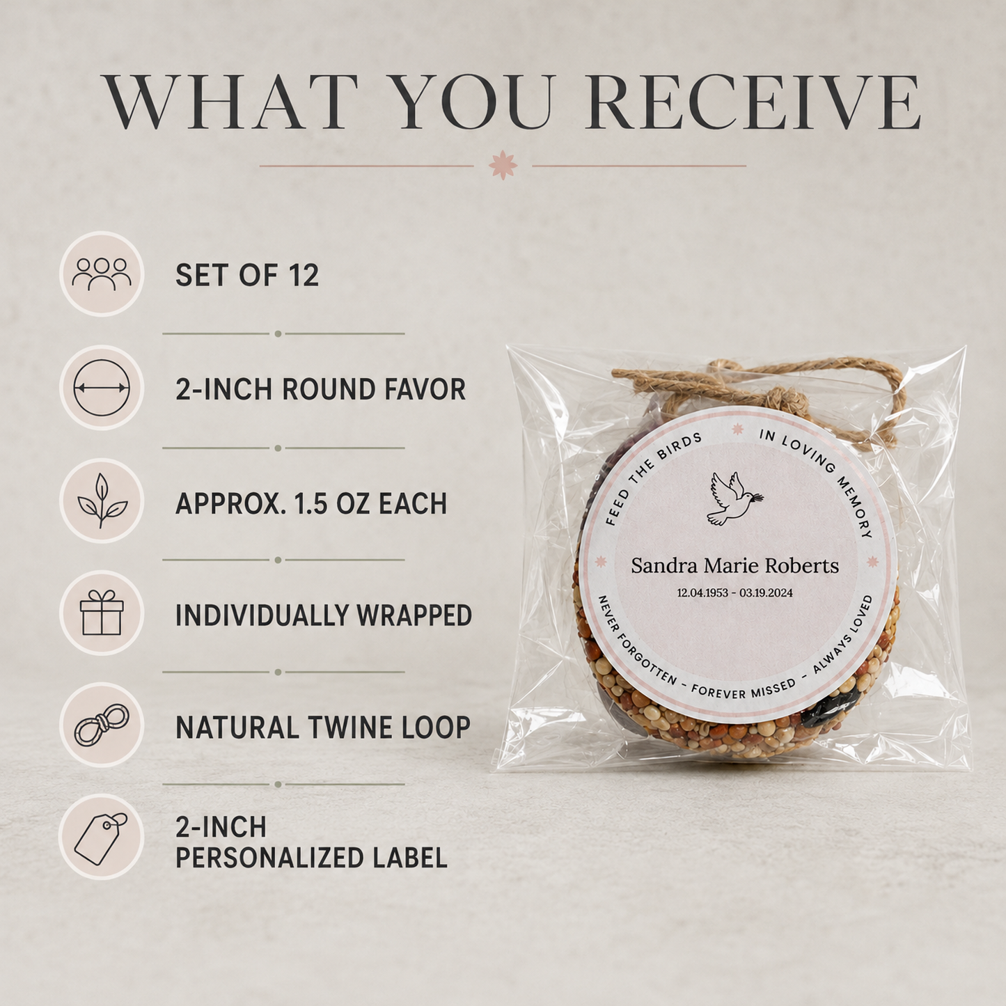 Personalized Dove Memorial Birdseed Favors