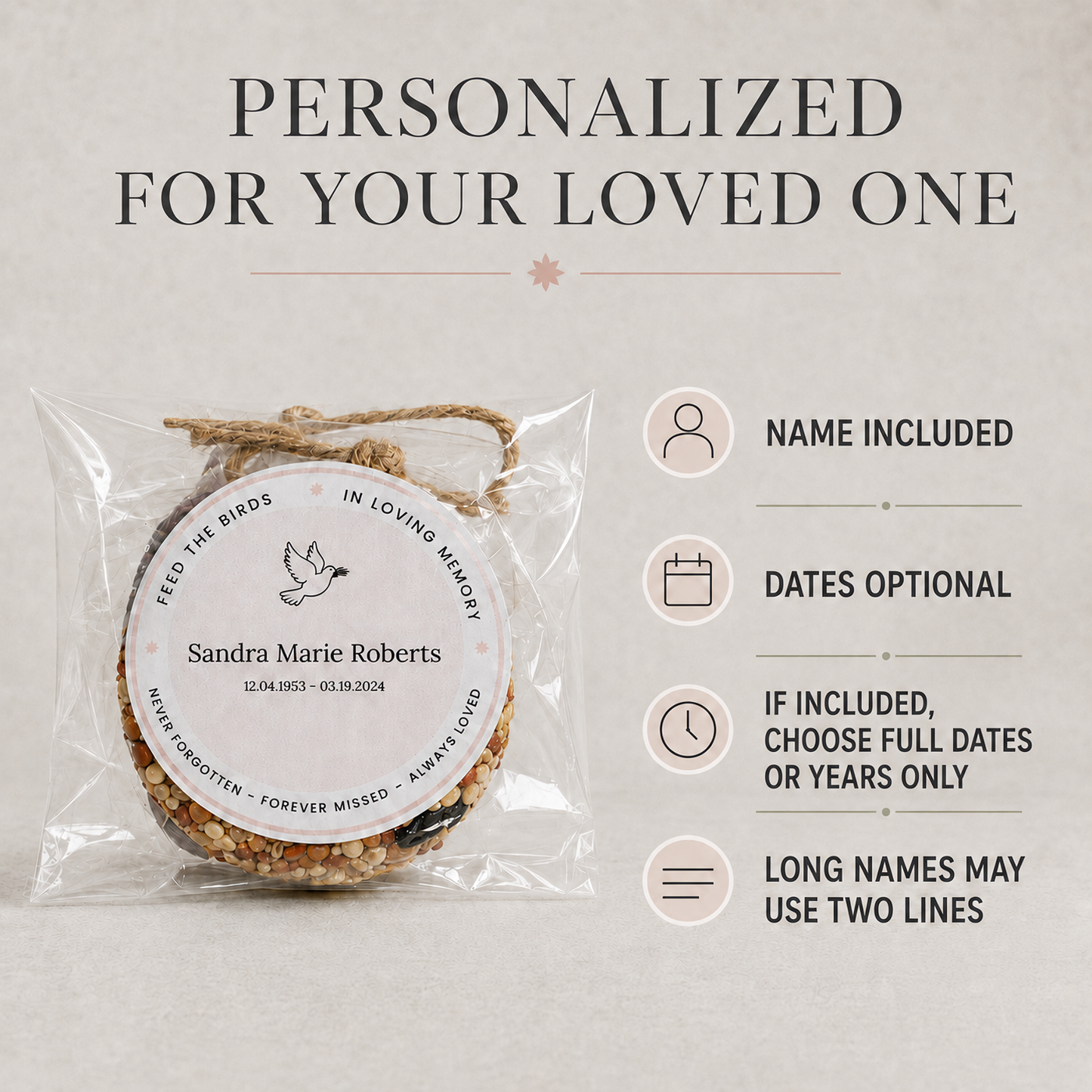 Personalized Dove Memorial Birdseed Favors