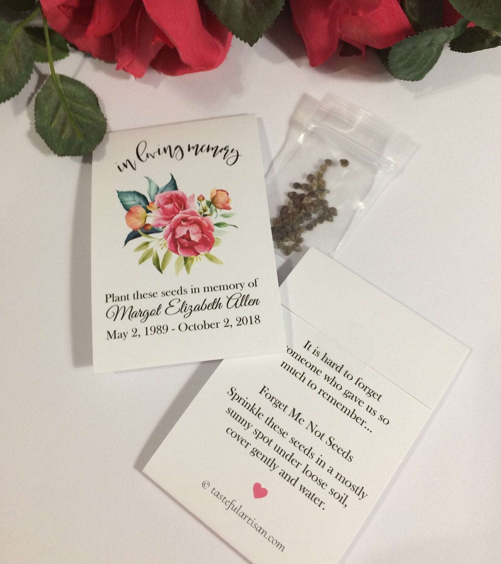 Vibrant Roses Floral Memorial Seed Packets