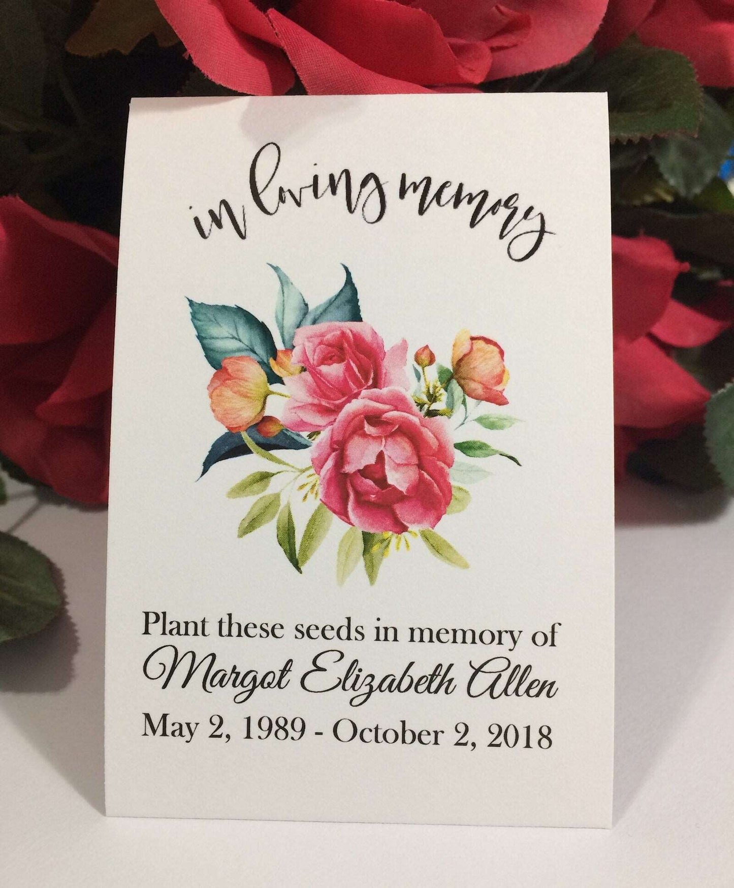 Vibrant Roses Floral Memorial Seed Packets