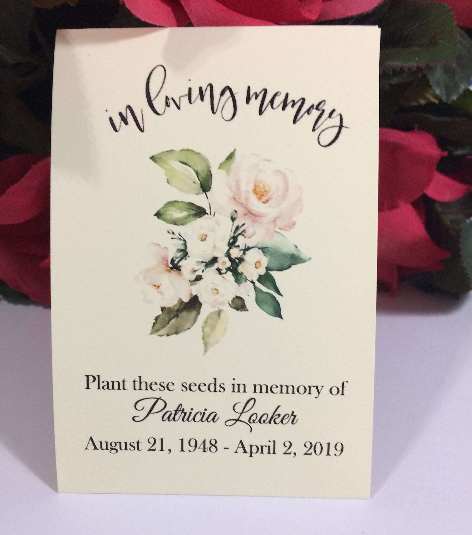 Funeral Favors Forget Me Not, Delicate Blush Rose Memorial Seed Packets